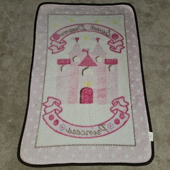 RN 119741 Sweet Dreams Princess Baby Blanket 30x45 Fleece Pink Castle Polka Dots - Picture 4 of 5